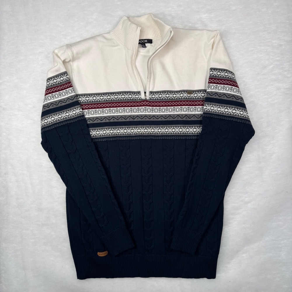 Ador Men's Fair Isle Sweater Size Large Quarter Zip Geometric Stripes Multicolor